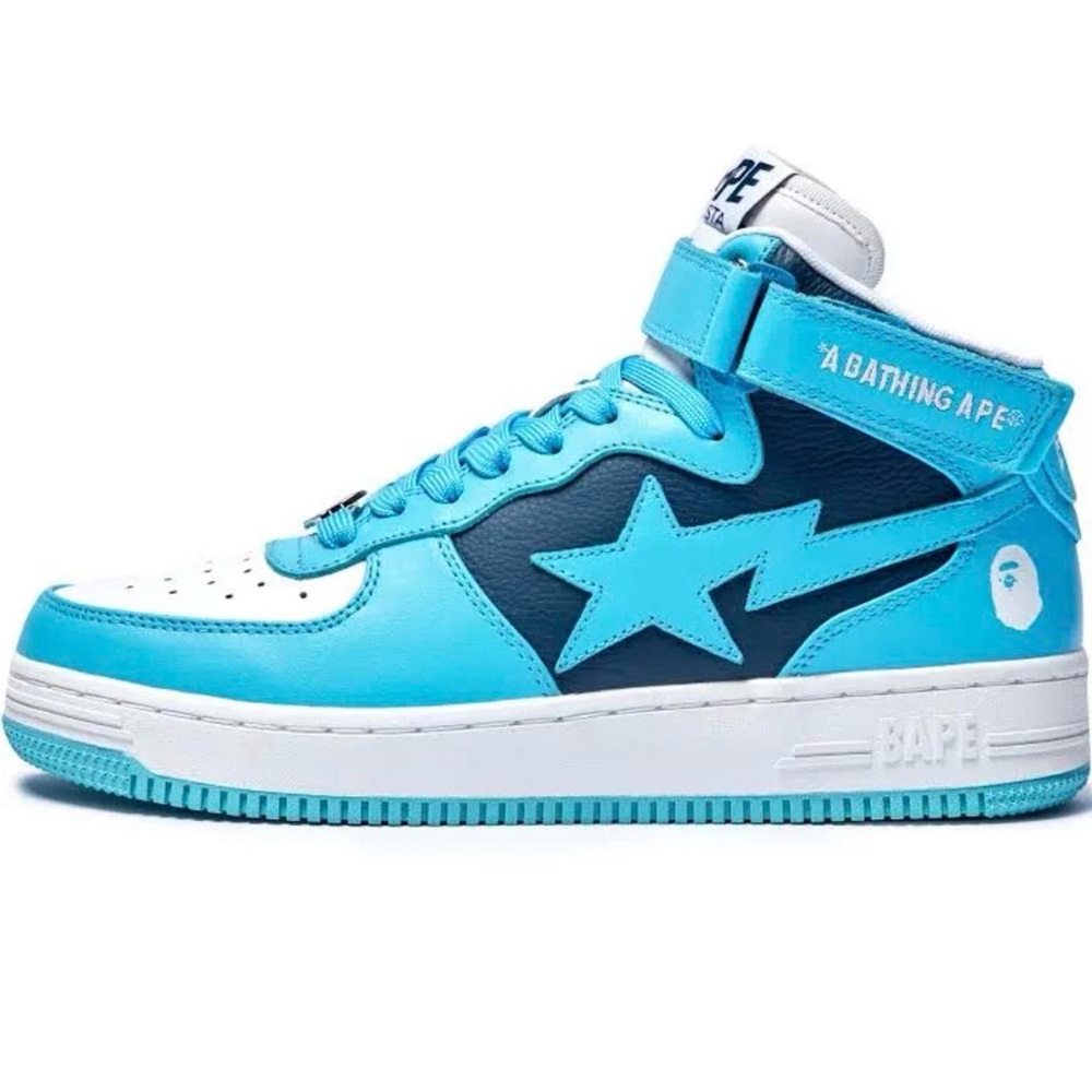 A Bathing Ape Bapesta Mid
white blue and navy